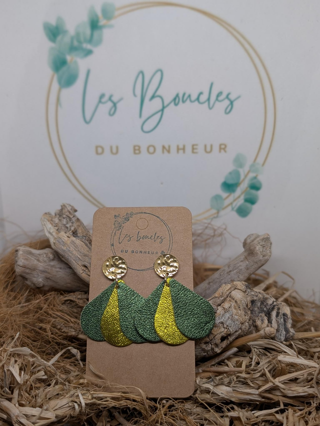 Boucles d&#039;oreilles Bella vert jaune pa034
