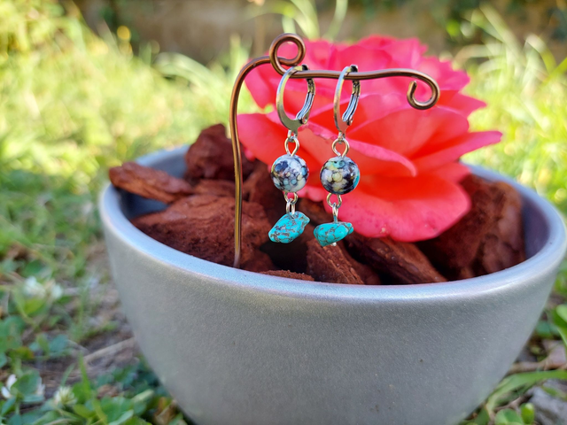 Boucle d'oreille pendante Pierre & Perle