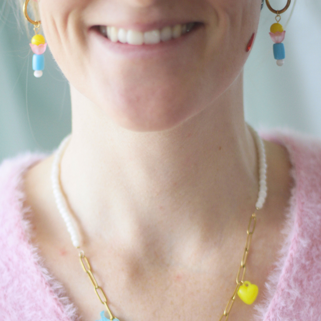 Boucles d'oreilles Fleur Jaune Rose Bleu