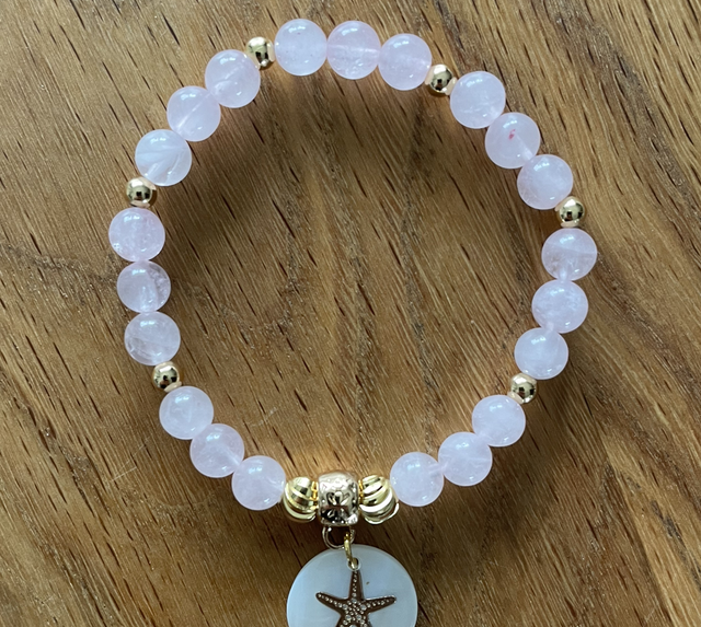 Bracelet bien-être U16 quartz rose charm’s nacre étoile de mer 