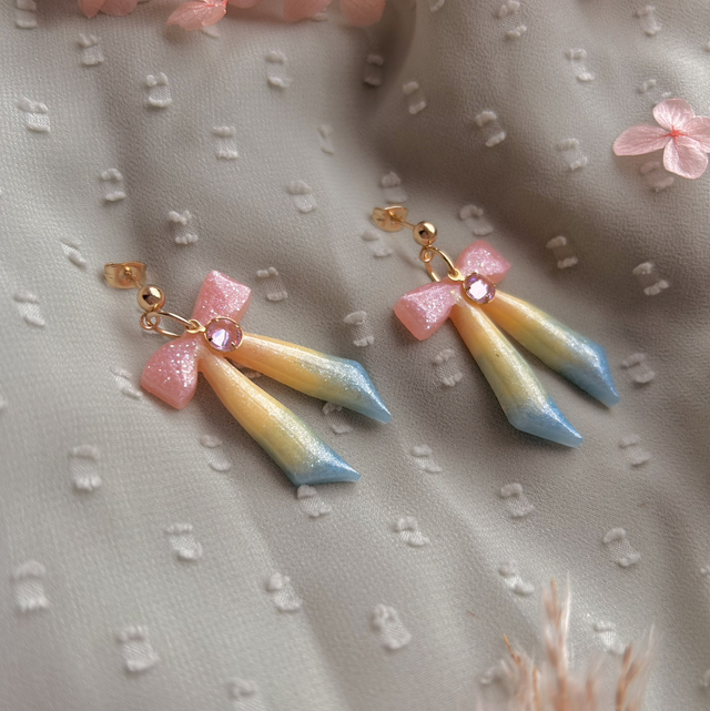 Pastel Rainbow Bow Earrings