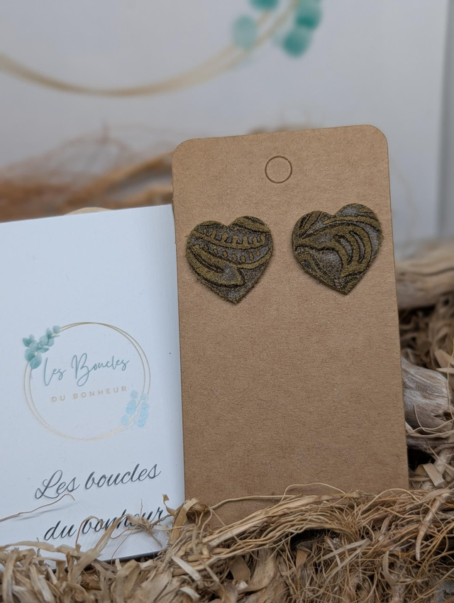Boucles d&#039;oreilles Anti Gaspi coeur kaki ag170
