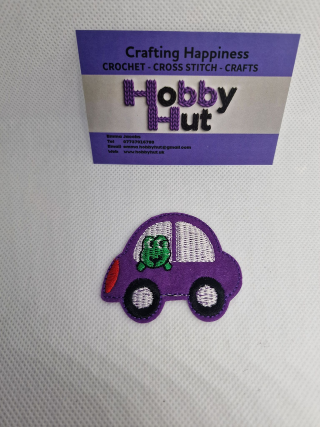 Embroidered Patch - Frog in Purple Car