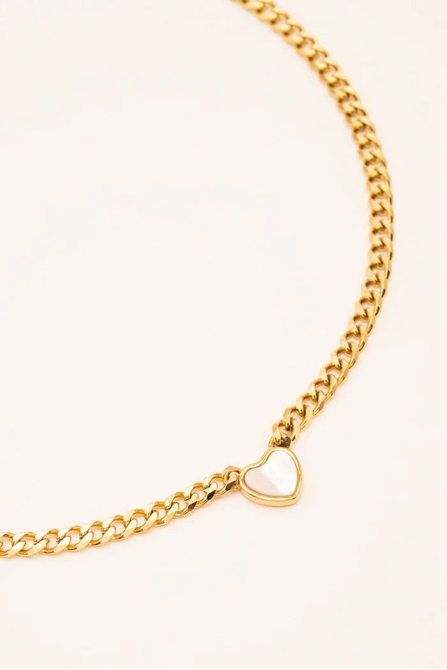 Collier maille doré, coeur Nacre