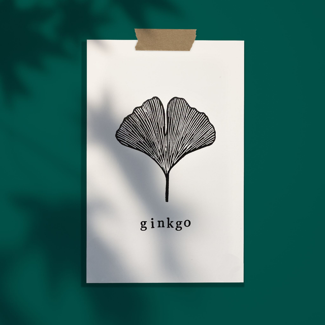 Linogravure A6 feuille de Ginkgo (2 coloris)