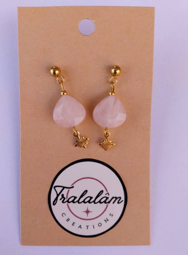✨ Boucles d&#039;oreilles dorées &quot;Les Jolies Pierres&quot; Quartz Rose ✨ 