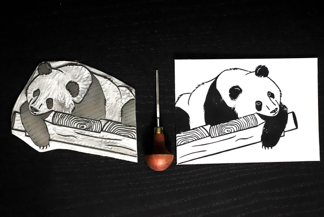 Linogravure A5 Panda