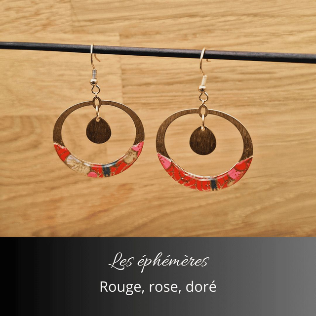 Boucles d'oreilles Aurora - Rouge, rose, or