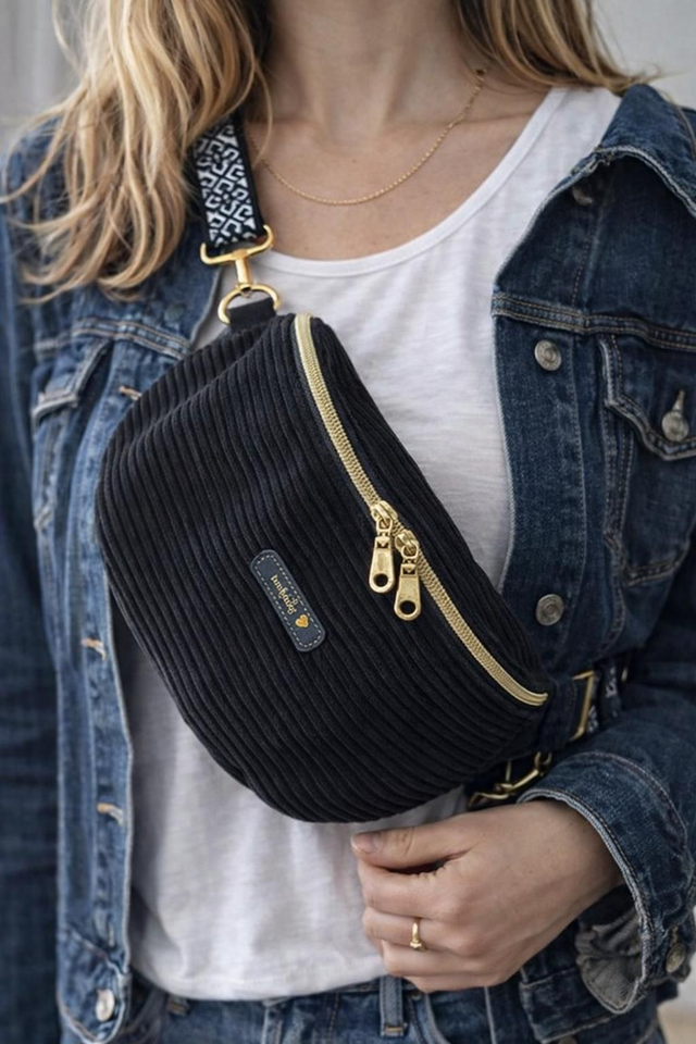 Sac Banane en Velours Côtelé noir