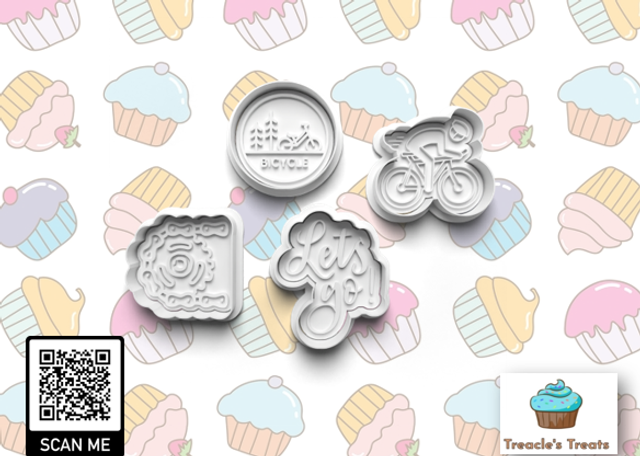 Cycling Theme Fondant/cookie stamps with cutters