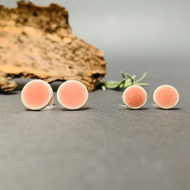Romantic pink stud earrings | Porcelain jewelry | Ceramic stud earrings | handmade, small to large, silver plated