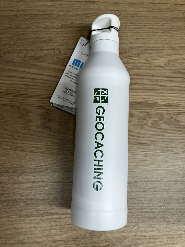 Geocaching-Thermosflasche weiss