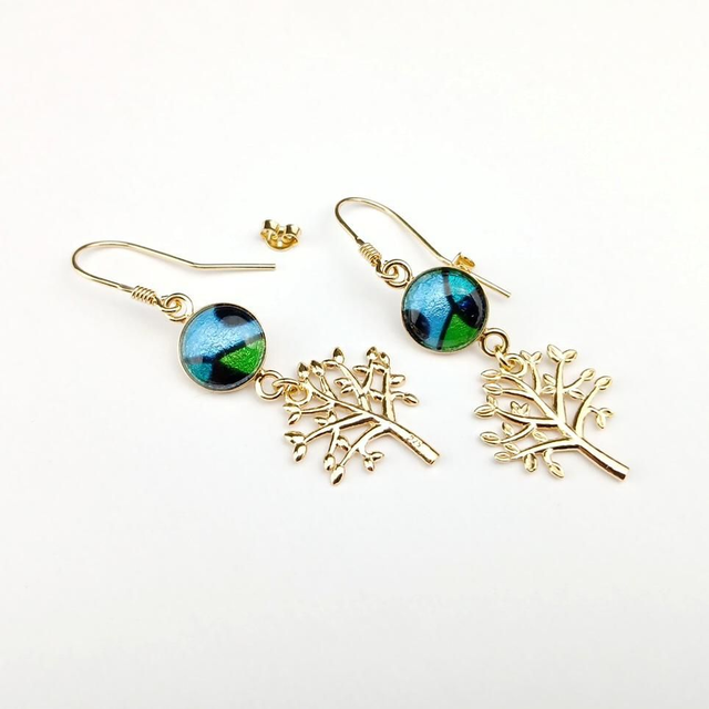 Boucles d'oreilles "Arbres de Vie" en émail et Plaqué Or