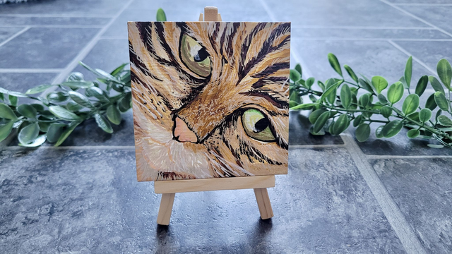 Original Mini Canvas Painting – Cat Face Closeup