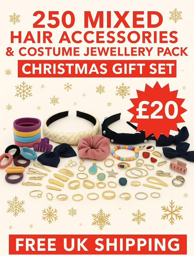 Christmas Gift Pack β 250 Mixed Hair Accessories & Costume Jewellery Bundle