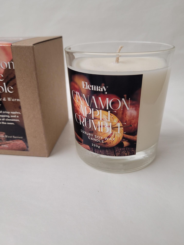 Cinnamon Apple Crumble Refillable Glass Jar Soy Wax Candle - ES-016