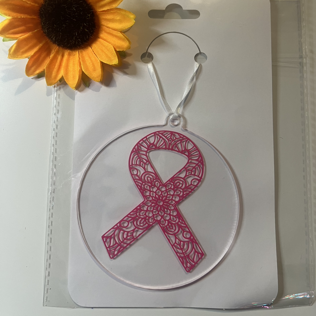 Pink Ribbon Mandala Flat Bauble 