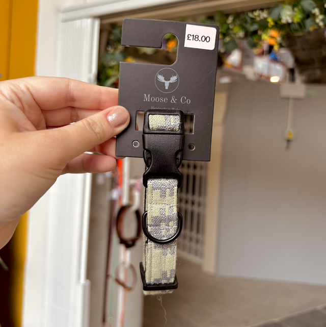 Moose &amp; Co Welsh Tapestry Design Dog Collar Pale Green and Grey - Small