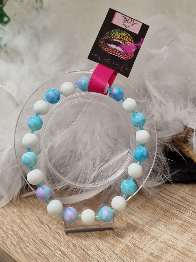 Bracelet Elastique Perles Bleu Ciel Dégradé Rose Blanc Turquoise