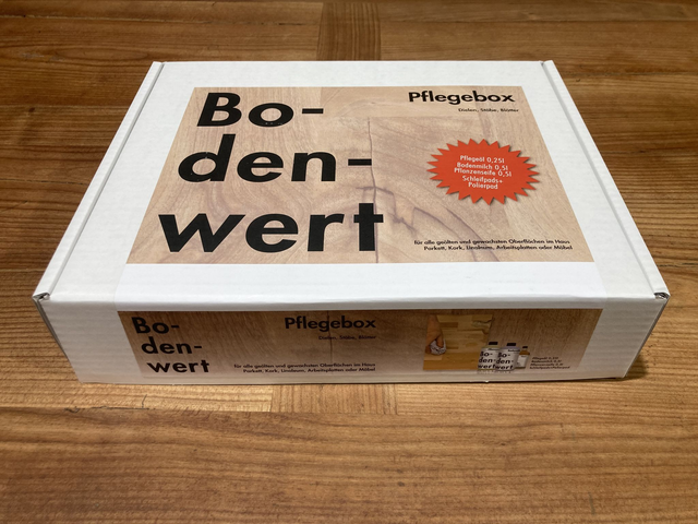 Bodenwert Pflegebox 0,5l Pflanzenseife + Bodenmilch, 0,25l Pflegeöl Schleifpads + Polierpad