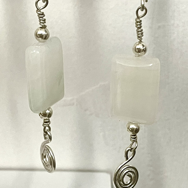White Quartz Square Drop Earrings 
