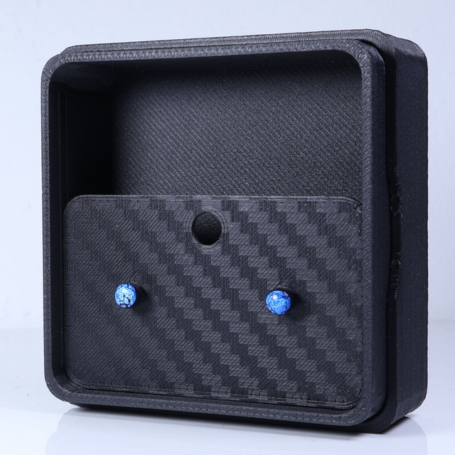 Hypoallergenic Small Electric Cracked Deep Blue Black Polymer Clay Plastic Back Stud Earrings With Designer Carbon Fiber Jewellery Box