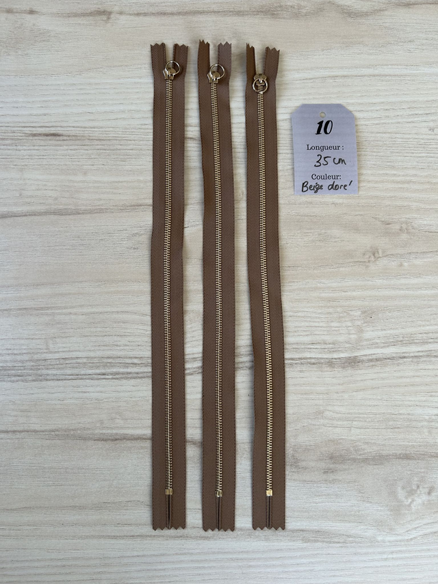 Fermetures éclair métallique beige doré 35cm