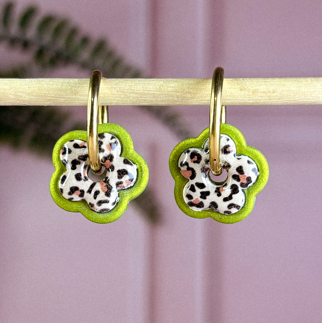 Fleurs bicolores - Léopard & vert olive