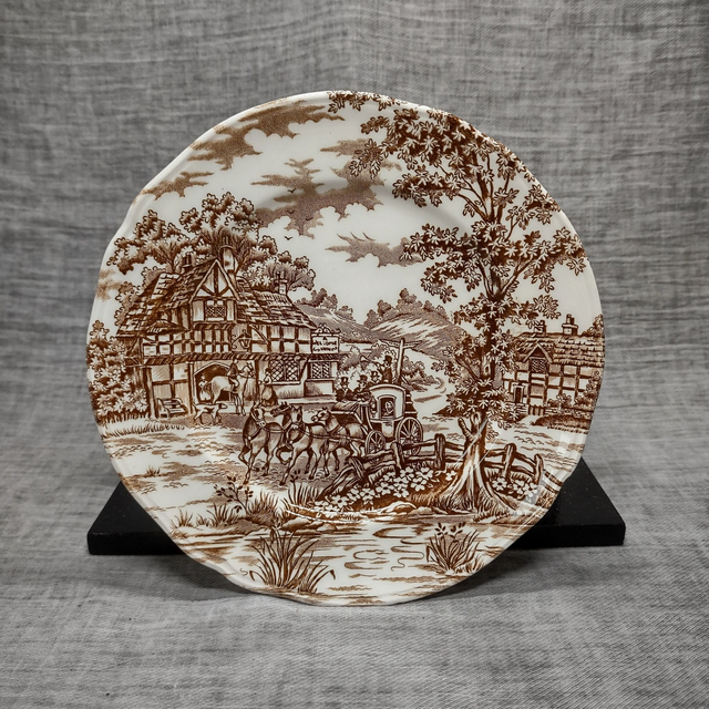 Alfred Meakin | Ontbijtbord Saladebord (diameter 17,5 cm | hoogte 1,5 cm) ‘Coaching Days’ motief in bruine kleur | Vintage