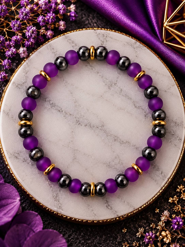 Bracelet mixte unique en perles de verre et hématite