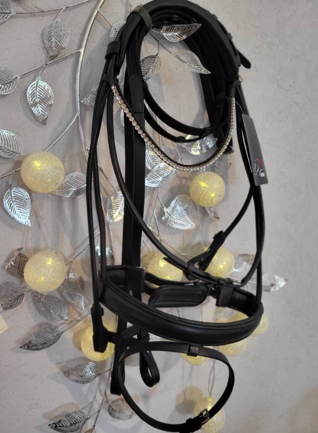 Bridon HKM Lola noir, avec rênes – Full – Neuf déstockage