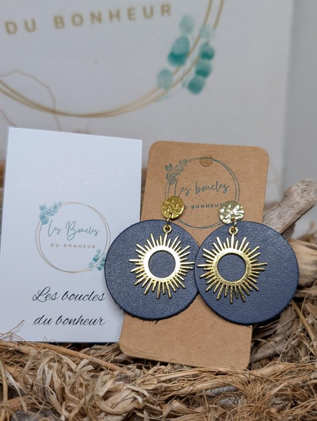 Boucles d'oreilles Moon bleu marine doré mo277