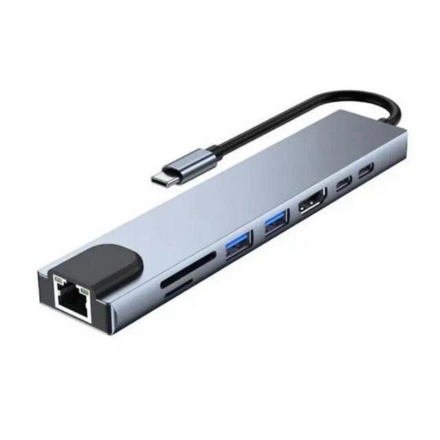 Adaptador USB C 8 en 1 - HDMI - USB 3.0 - MicroSD - Internet