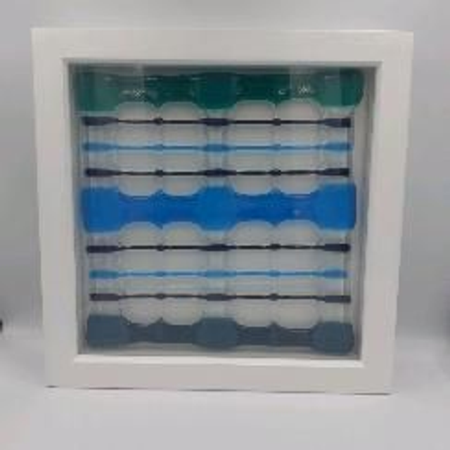 Blue glass weave art framed 