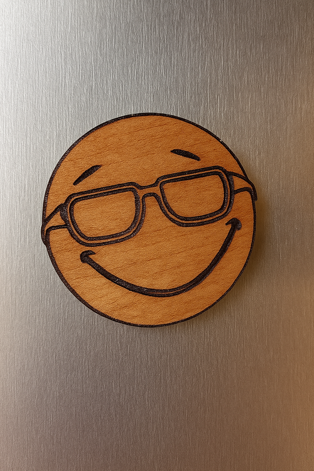 🧲 Magnet en bois gravé – motif smiley - 4 cm