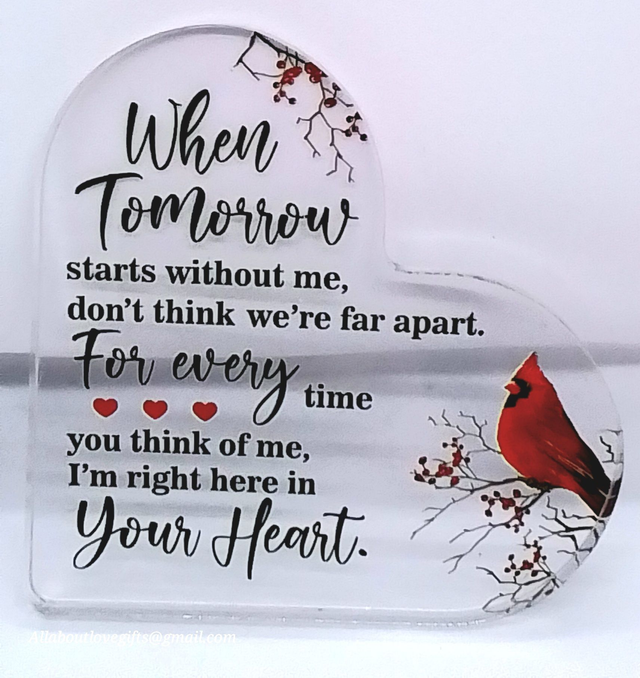 Memorial, Remembrance Acrylic Freestanding Heart Plaque.