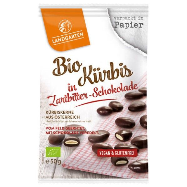 Landgarten Kürbis in Zartbitter-Schokolade 50g Tüte