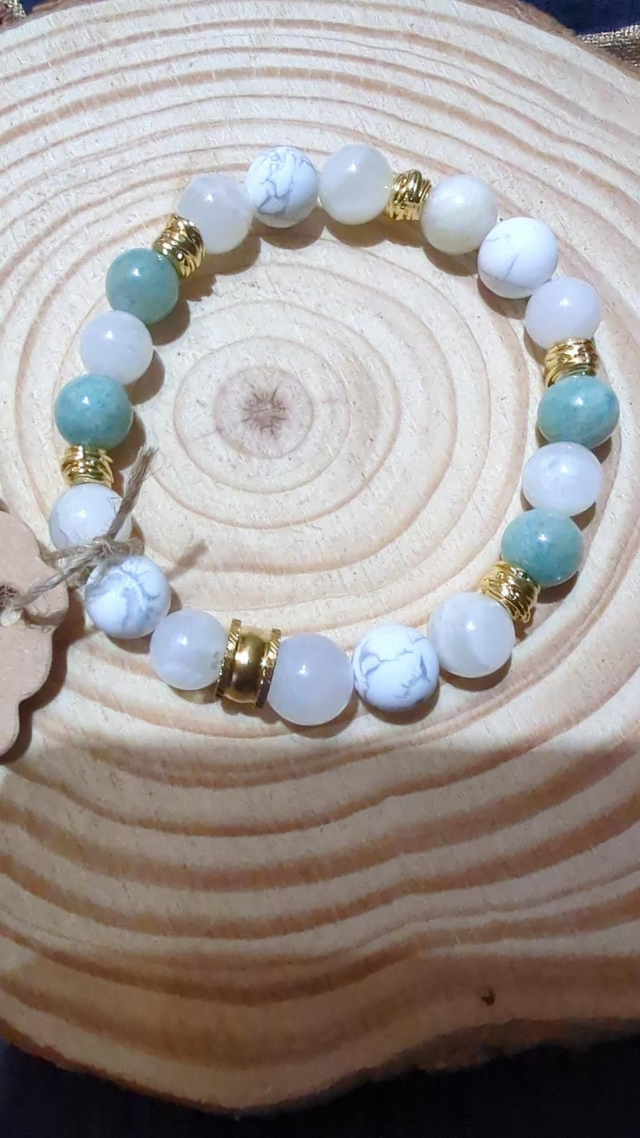 Howlite, pierre de Lune et Amazonite 
