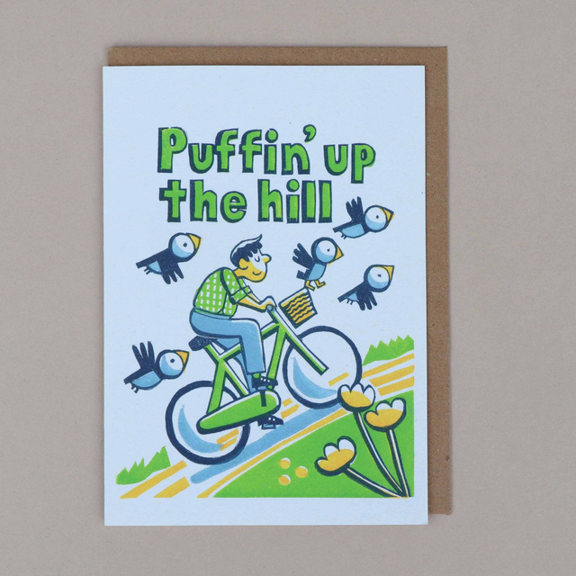 Puffin Up The Hill Card