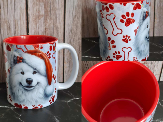 Mug rouge Noël samoyède et pattes
