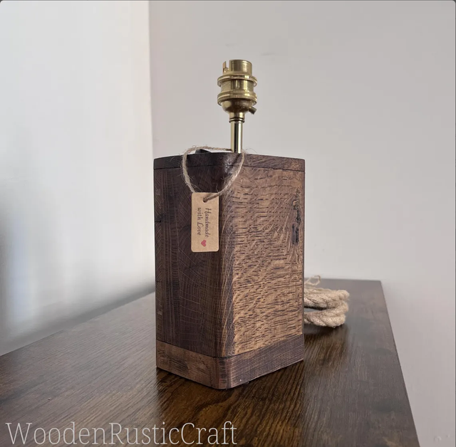 Tall Chunky Oak Table Lamp Base — Georgian Oak &amp; Jute Cord