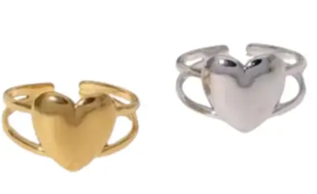 Bague Cœur – Acier inoxydable doré ou argenté