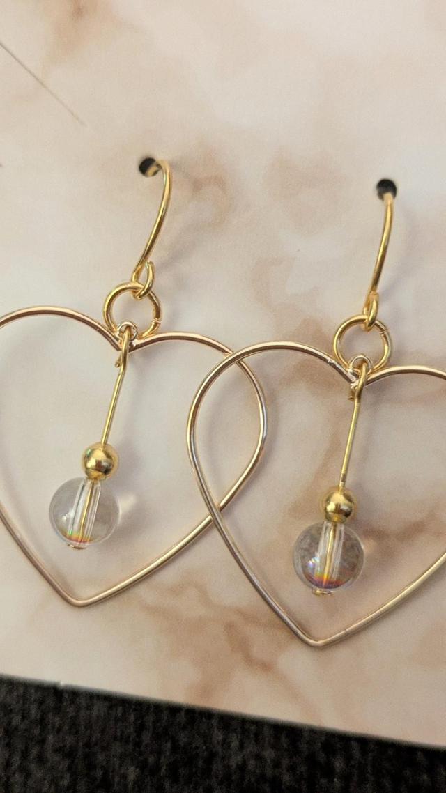 Gold Plated Aurora Borealis Crystal Heart Earrings