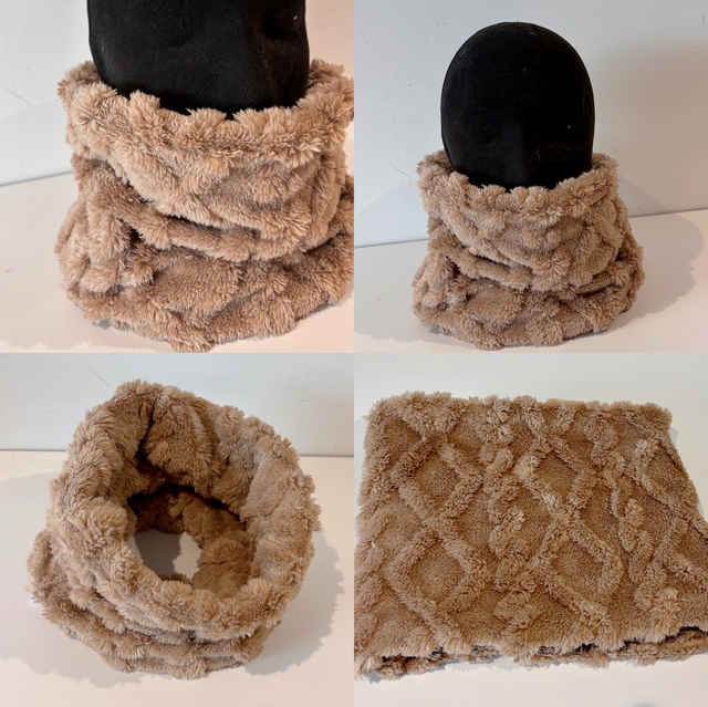 Tour de cou Snood Adulte et Enfant ,  Snood en polaire torsadée Beige