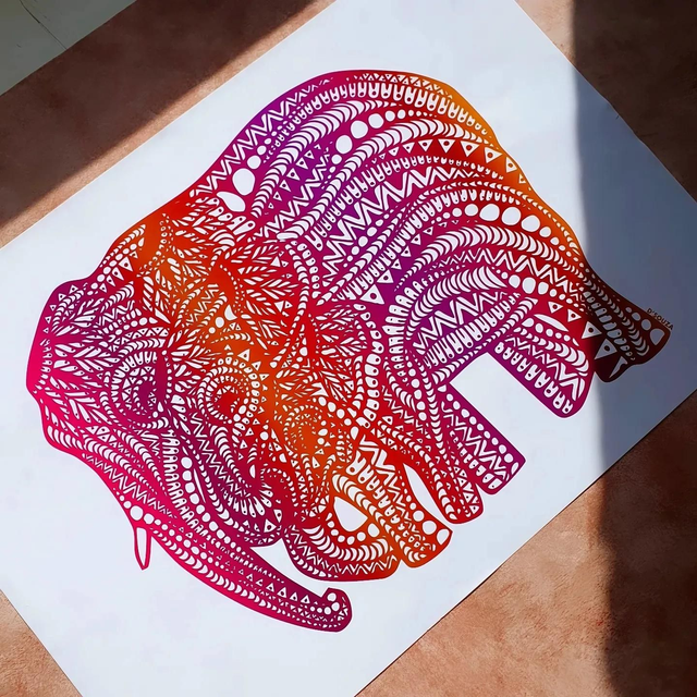 Sunset Elephant Family Print