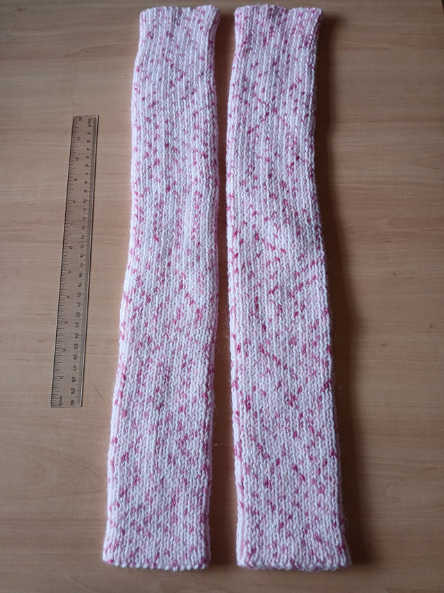 Pair of Leg Warmers, Pale pink yarn with pastel and cerise pink flecks