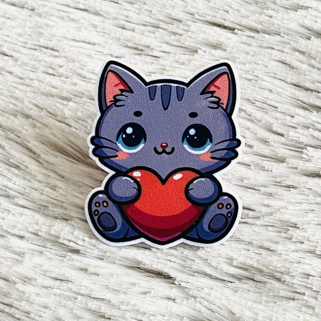 Pins Coeur de chat Gris