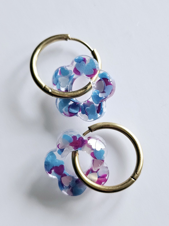 CREOLES EDEN COEURS BLEUS ET MAUVES