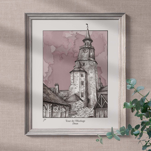 Affiche 40x50 - Vin Nature - Dinan, Tour de l'Horloge