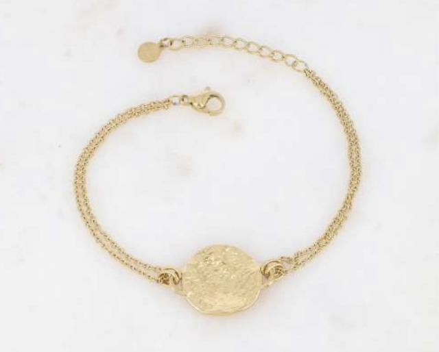 Bracelet double rangs avec pièce martelée ronde
